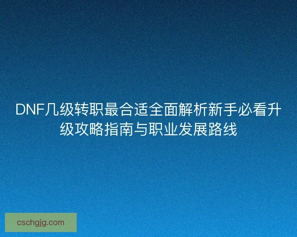 DNF几级转职最合适全面解析新手必看升级攻略指南与职业发展路线