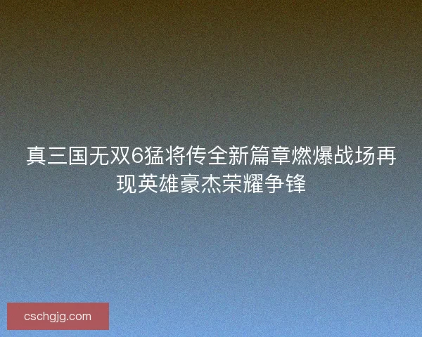 真三国无双6猛将传全新篇章燃爆战场再现英雄豪杰荣耀争锋